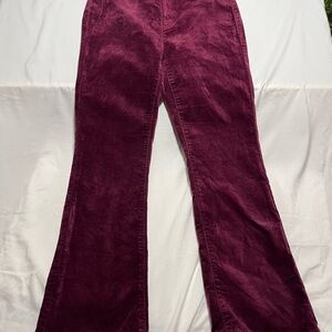 LOFT Burgundy Plum Bootcut Flare Mid rise High rise Velvet Pants